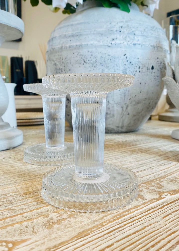 'Ivy' Glass Ribbed Candle Holder