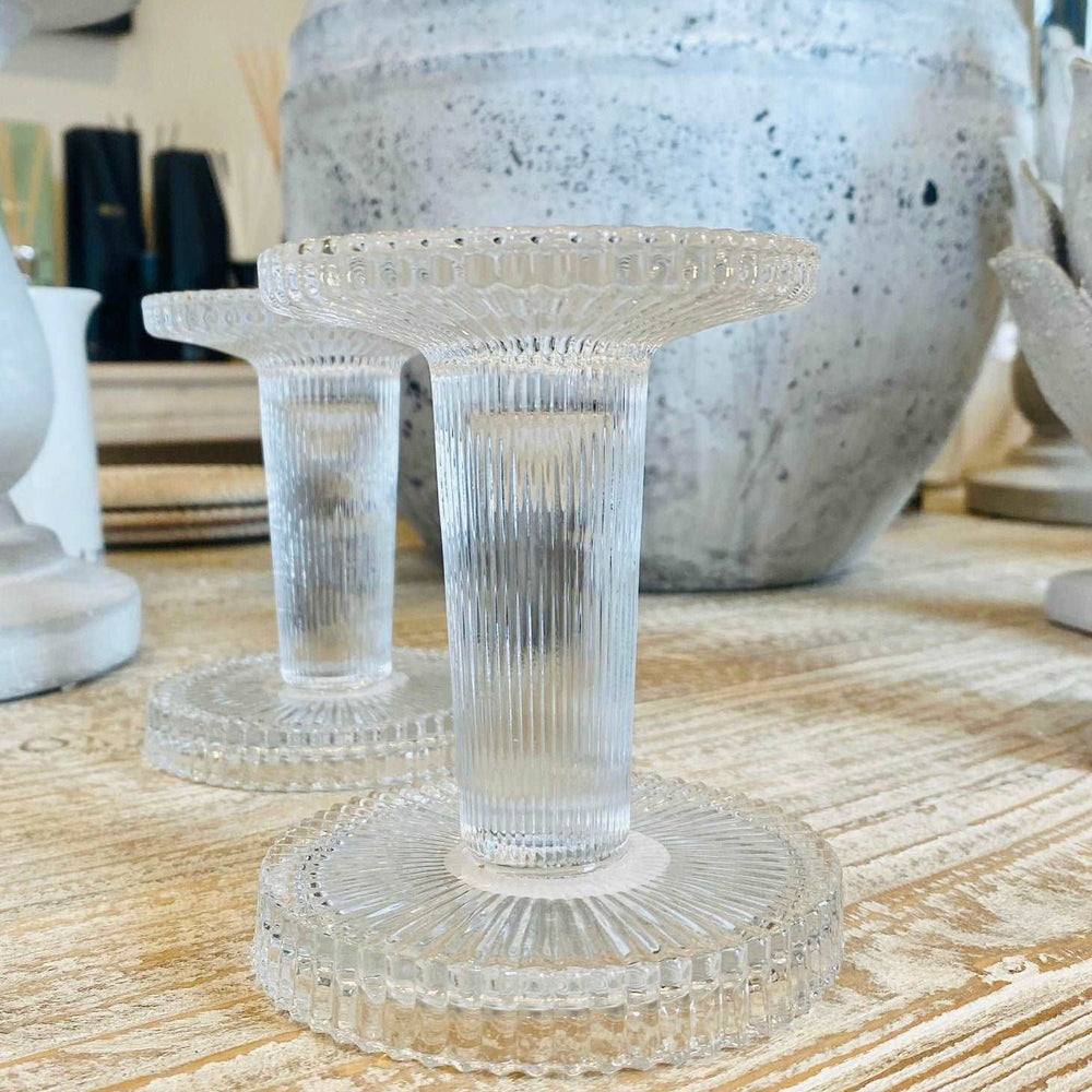 'Ivy' Glass Ribbed Candle Holder