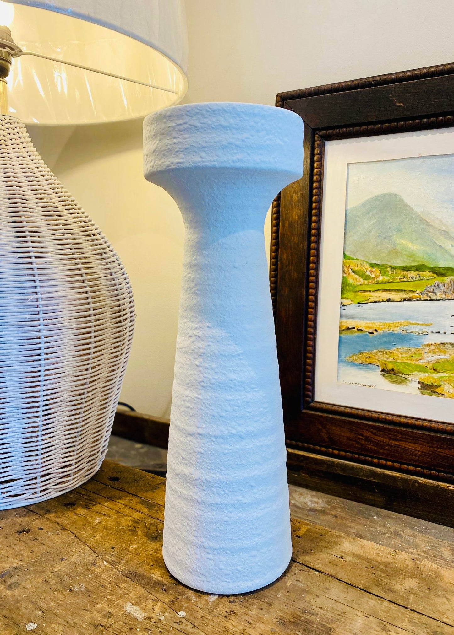 'Pisa' Tall White Plaster Effect Candleholder