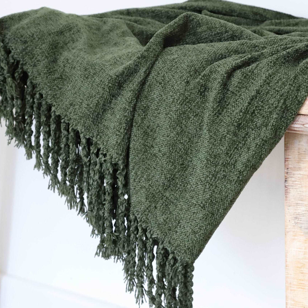 Khaki Tassel Throw 170x130cm