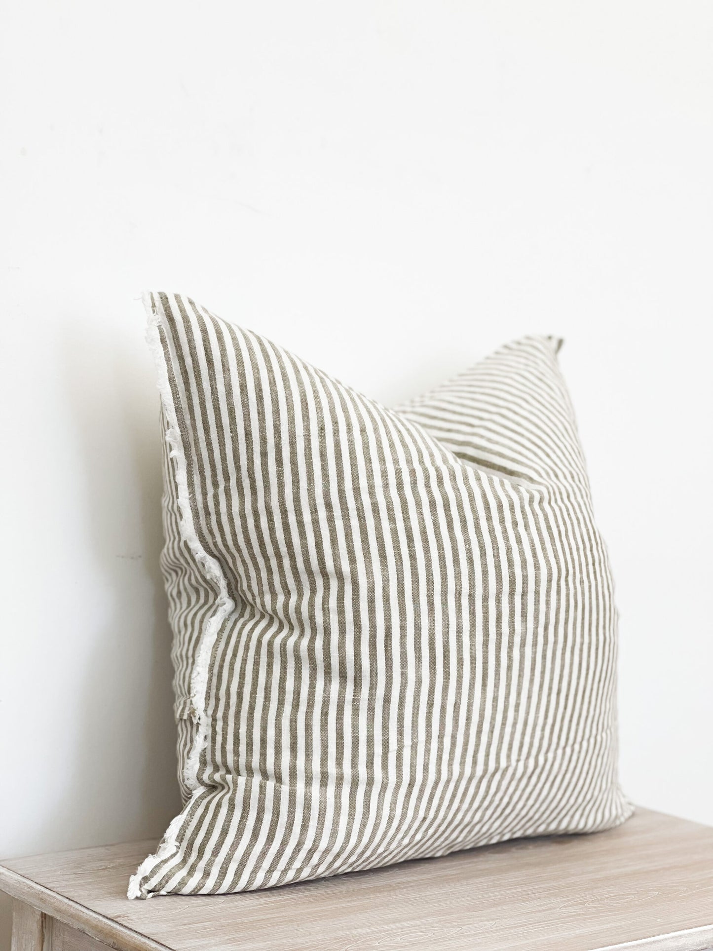 Camille Frayed Edge Olive Stripe Cushion 45x45cm