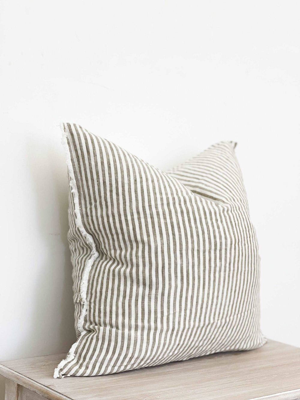 Camille Frayed Edge Olive Stripe Cushion 45x45cm