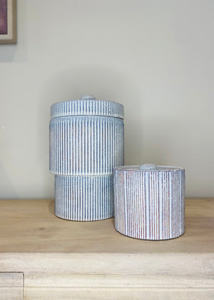 Large 'Padstow' Striped Lidded Ceramic Jar