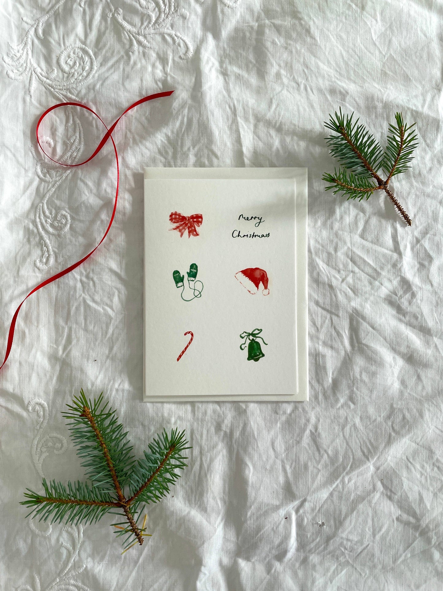 Bow, Mittens, Candy Cane and bell Luxury 'Merry Christmas' Card