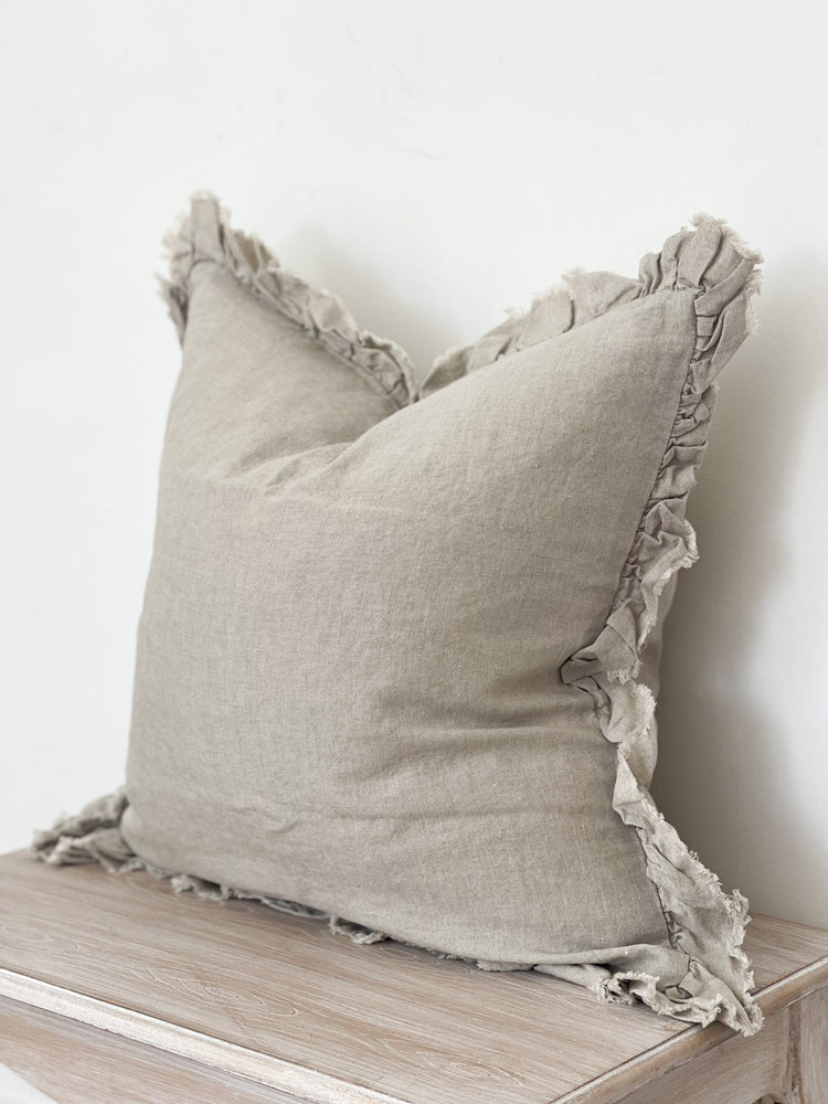 Ottilie Ruffled Edge Linen Beige Cushion 45x45cm
