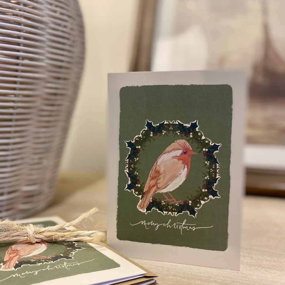 Robin & Wreath - Christmas Cards