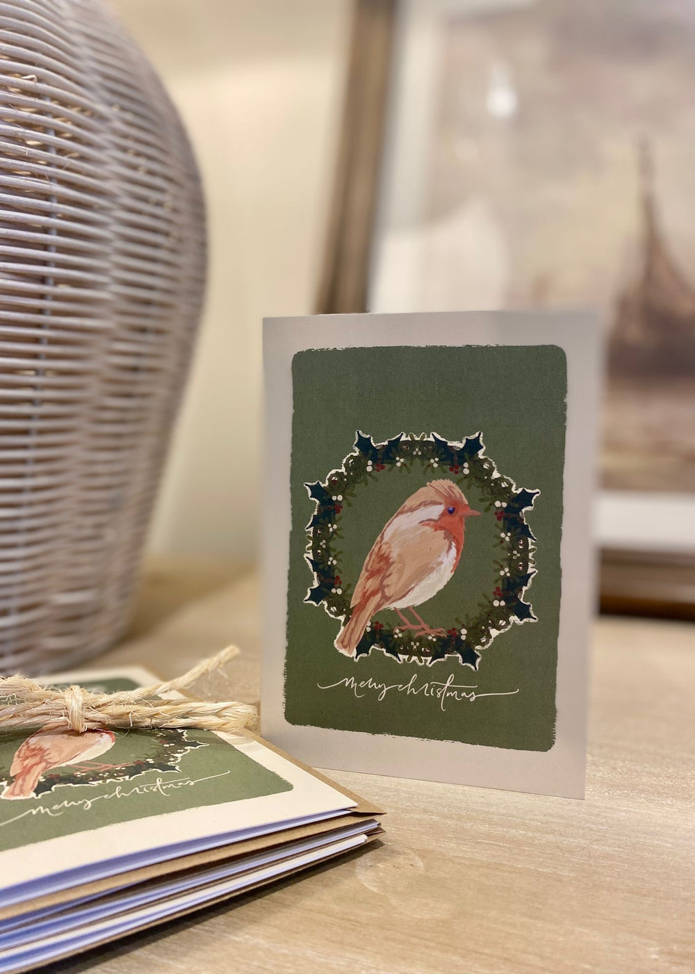 Robin & Wreath - Christmas Cards