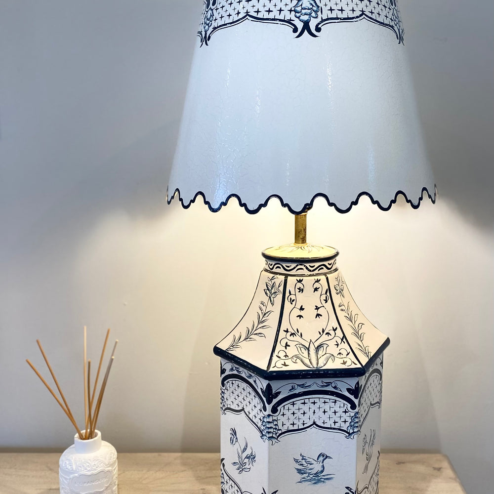 The Angélique Blue Toile Lamp with Scalloped Shade