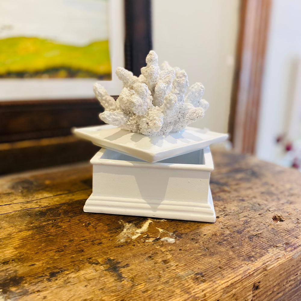 Coraline White Lidded Coral Effect Trinket Box