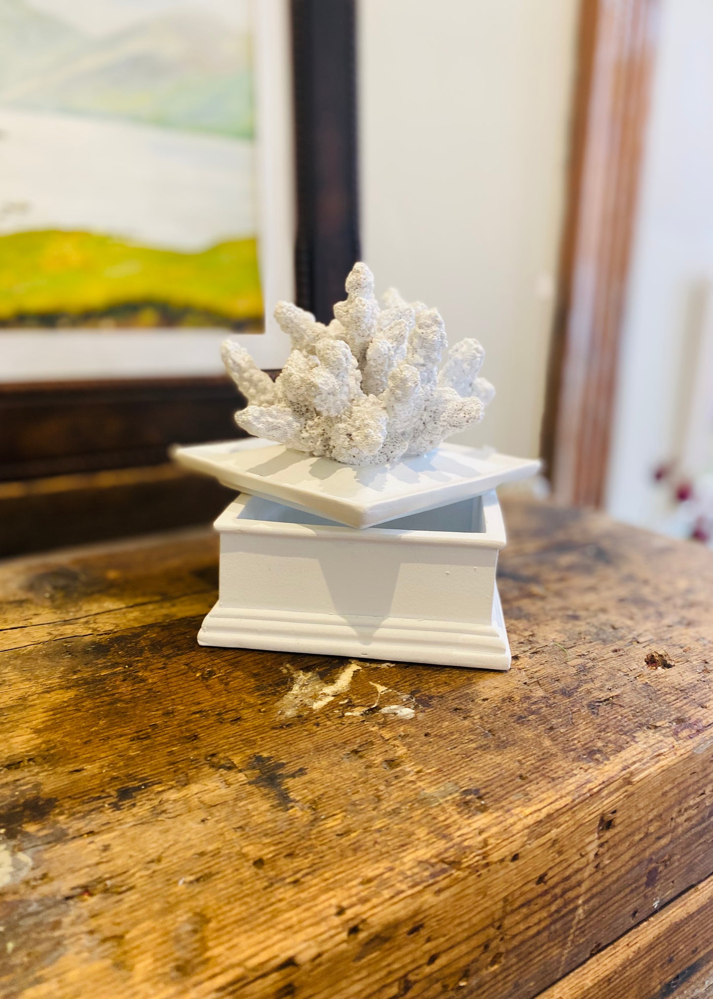 Coraline White Lidded Coral Effect Trinket Box