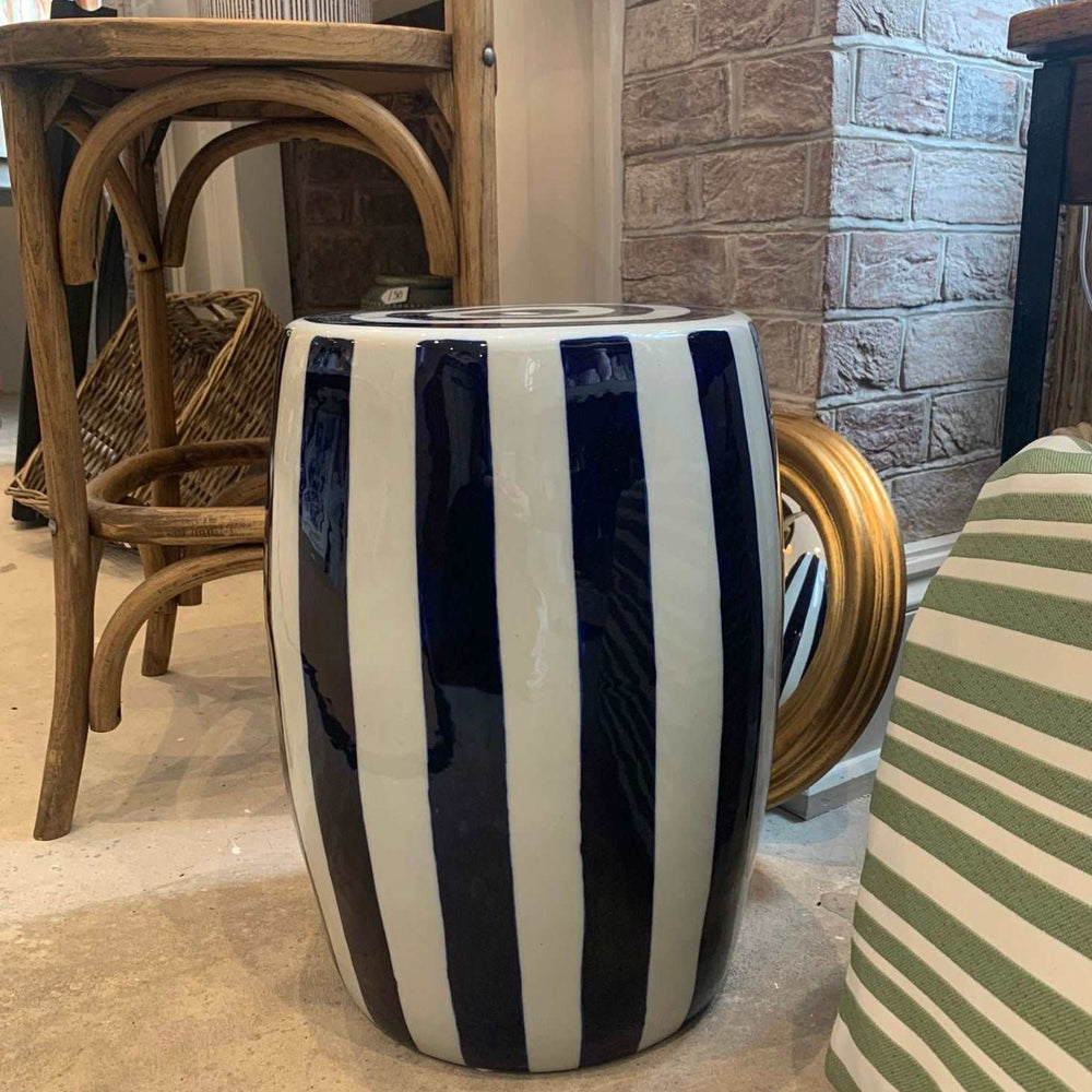 
                      
                        The Matisse Blue Stripe Ceramic Stool
                      
                    