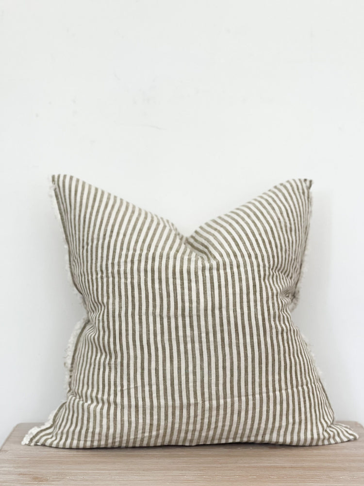 Camille Frayed Edge Olive Stripe Cushion 45x45cm