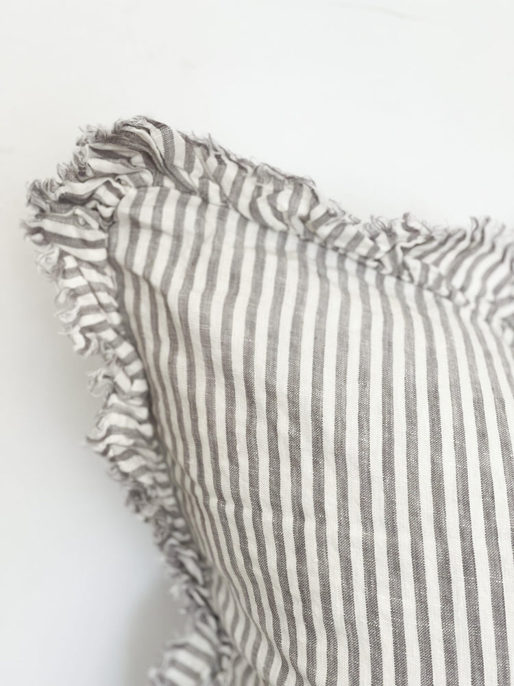 Ottilie Ruffled Edge Linen Grey Stripe 45×45cm