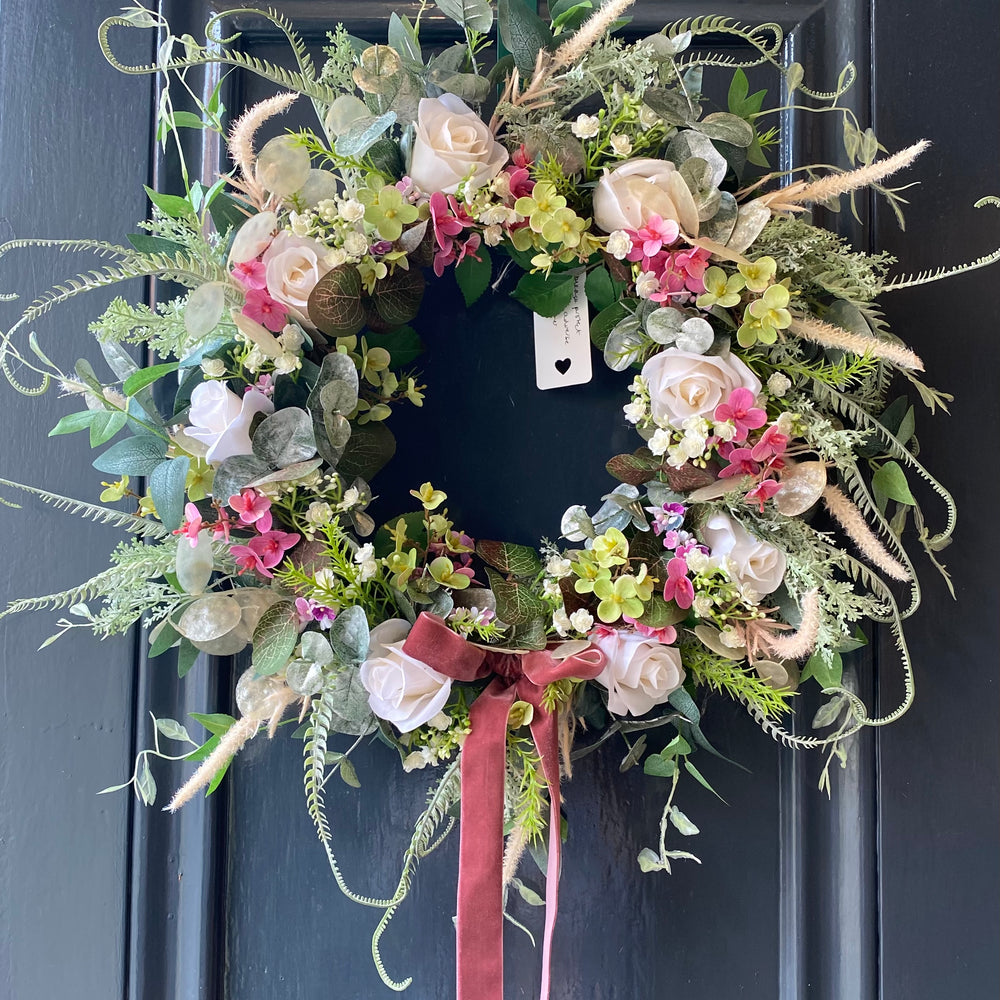 Pink Blushes Faux Flower Wreath