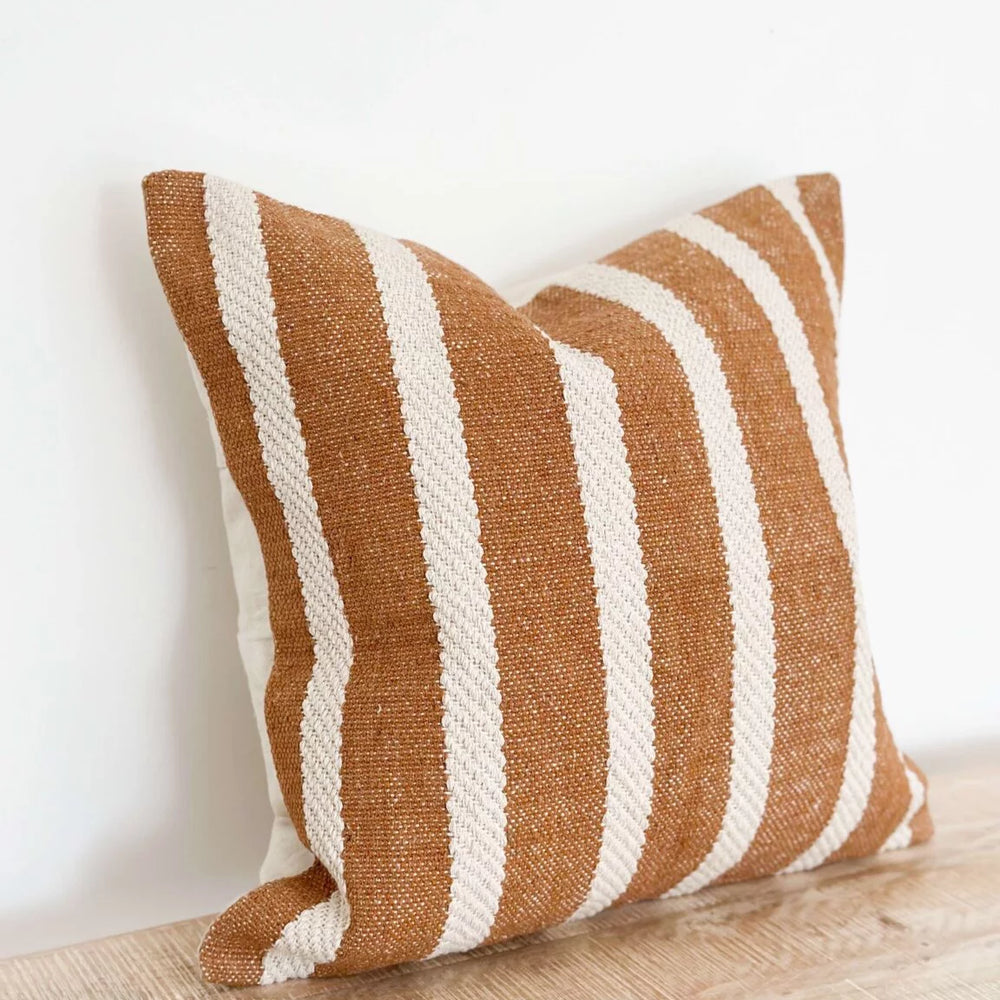 Helena Rust & Cream Stripe Feather Cushion