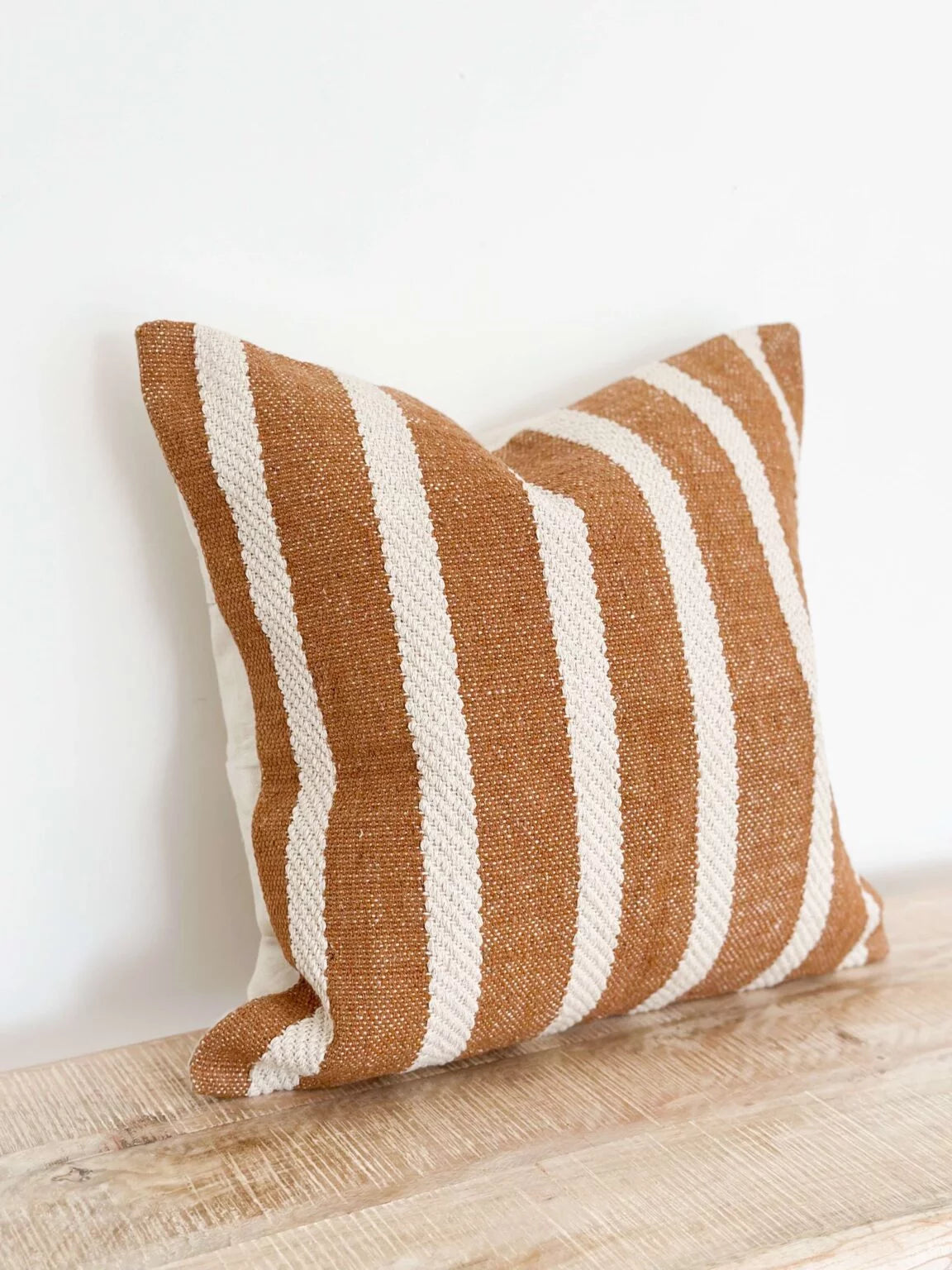 Helena Rust & Cream Stripe Feather Cushion