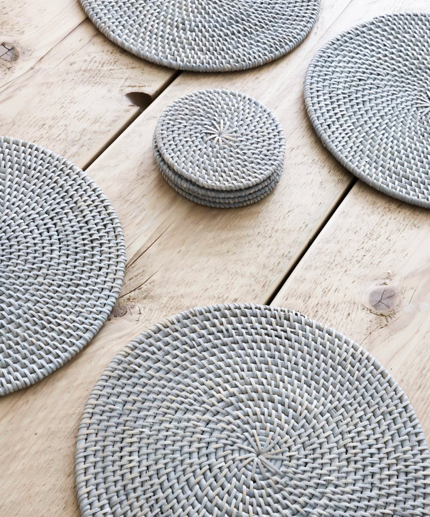 Set Of 4 Grey Rattan Coasters