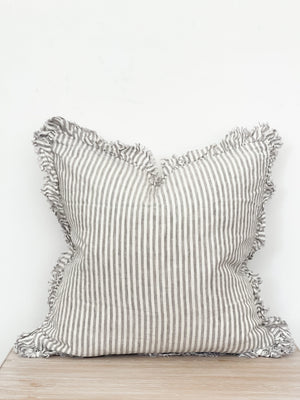 Ottilie Ruffled Edge Linen Grey Stripe 45×45cm
