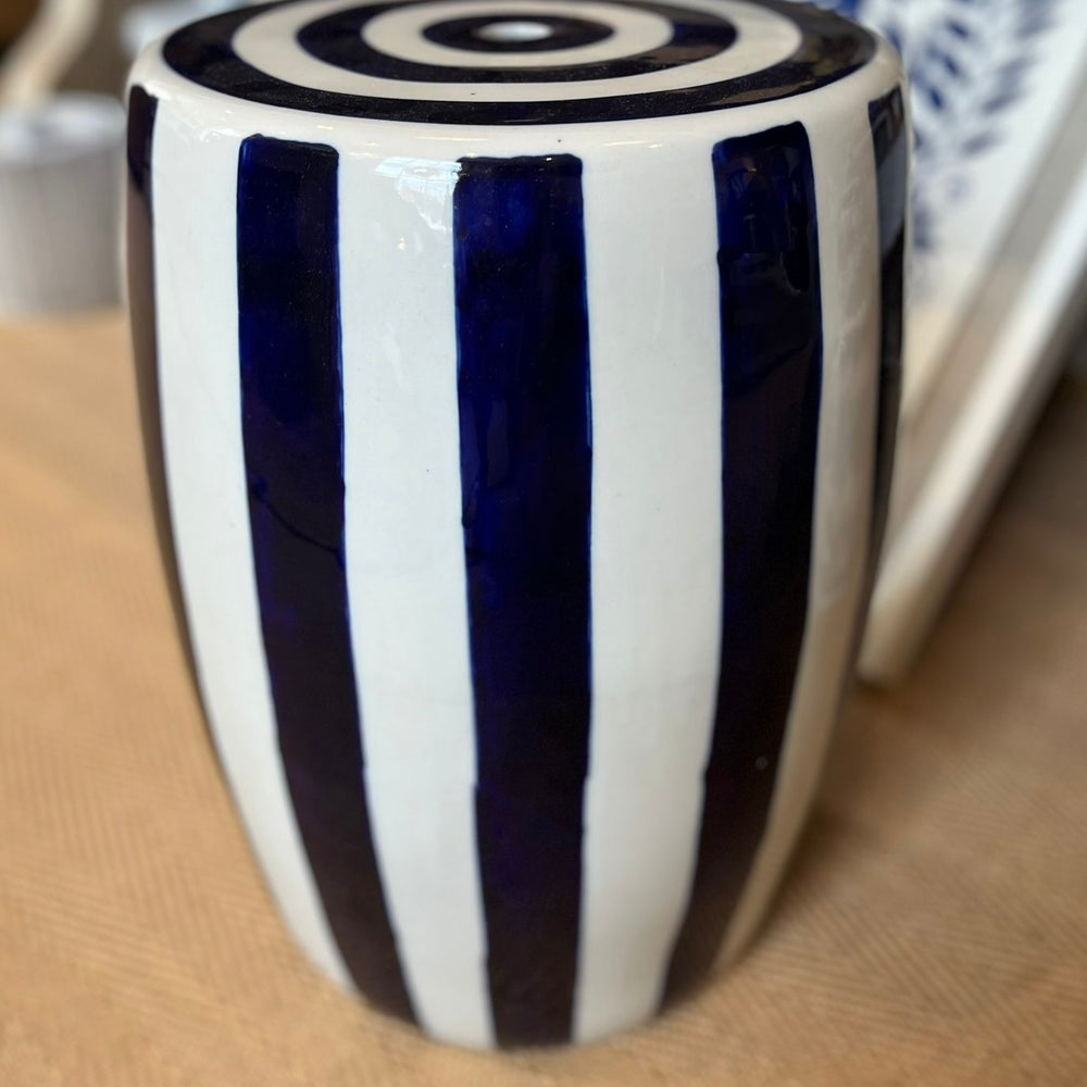 
                      
                        The Matisse Blue Stripe Ceramic Stool
                      
                    