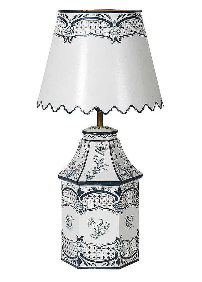 
                      
                        The Angélique Blue Toile Lamp with Scalloped Shade
                      
                    