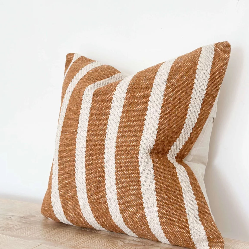 Helena Rust & Cream Stripe Feather Cushion