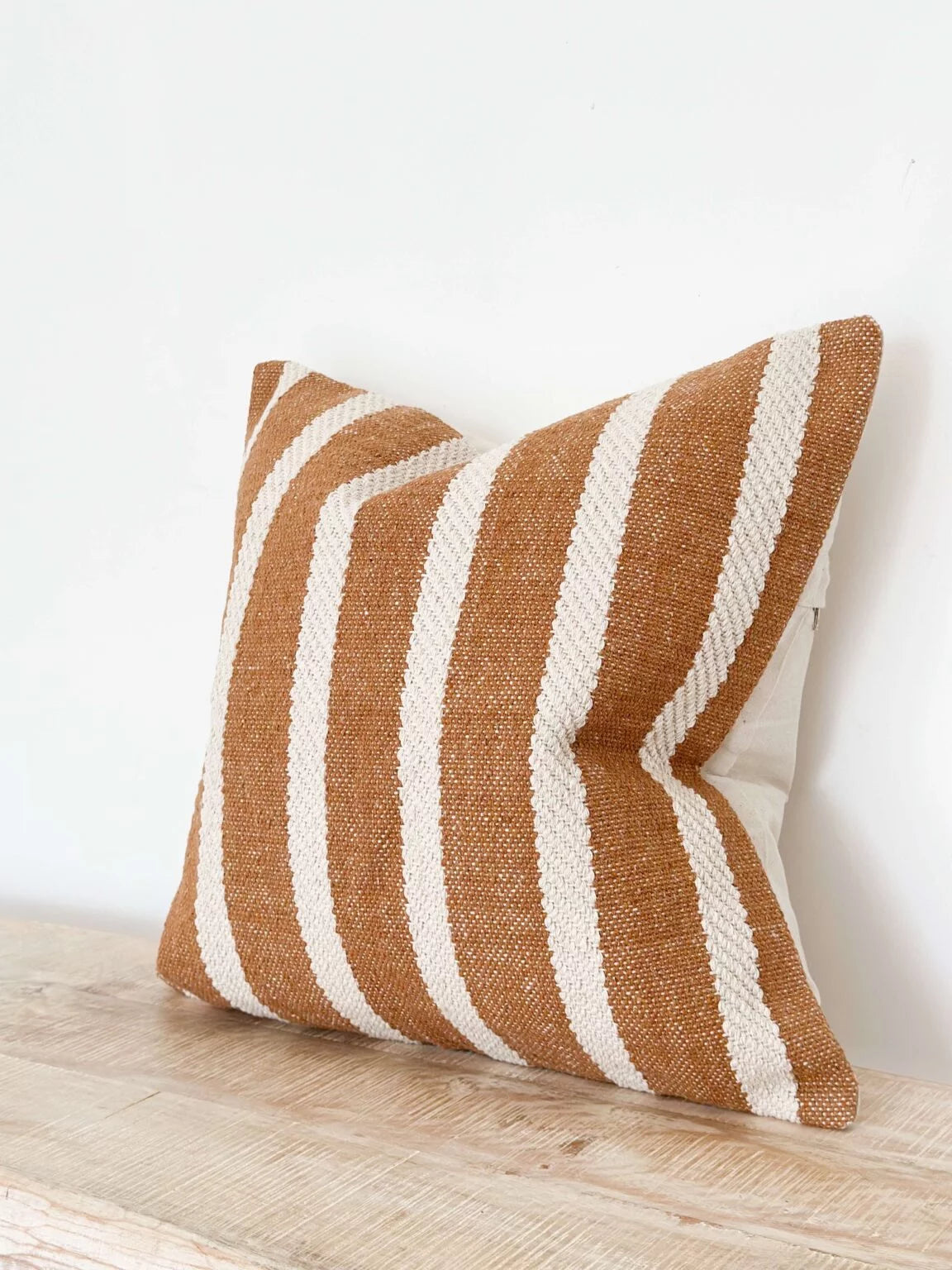 Helena Rust & Cream Stripe Feather Cushion