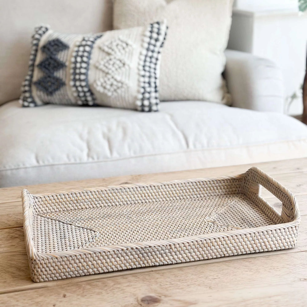 Large Rectangular Rattan Tray With Handles