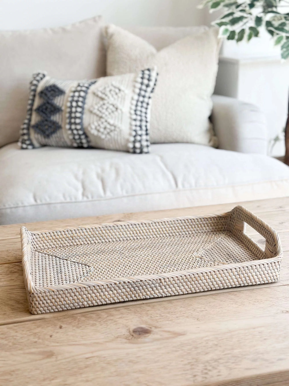 Large Rectangular Rattan Tray With Handles