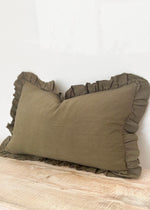 Ottilie Ruffled Edge Olive Cushion 50x30cm