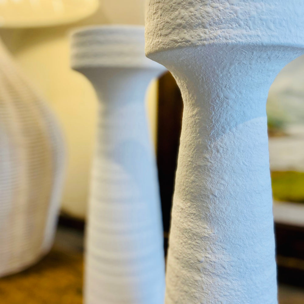 'Pisa' Tall White Plaster Effect Candleholder