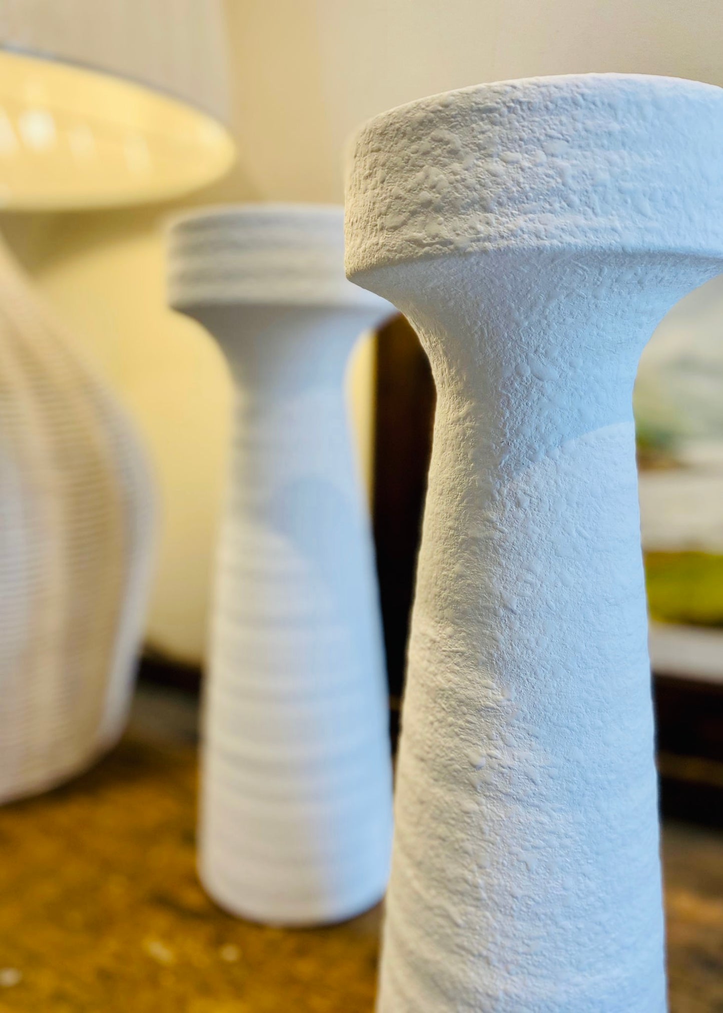 'Pisa' Tall White Plaster Effect Candleholder