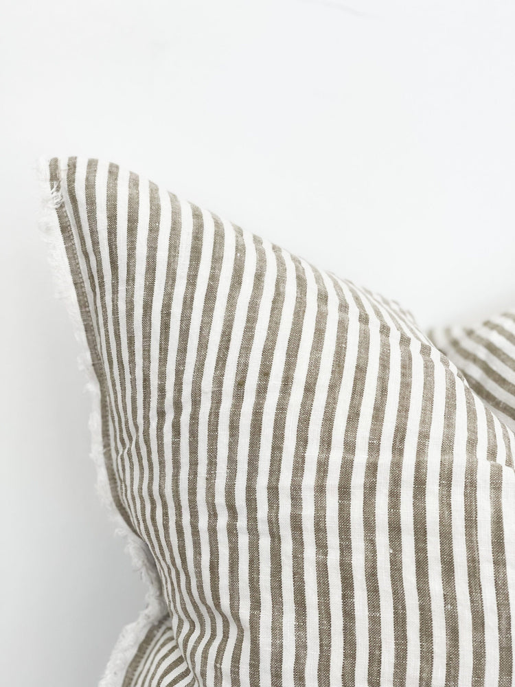 Camille Frayed Edge Olive Stripe Cushion 53x53cm