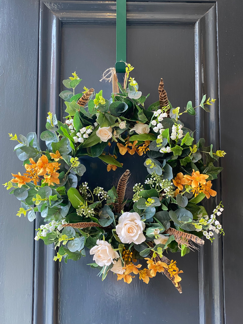 Blossom Faux Flower & Feather Wreath