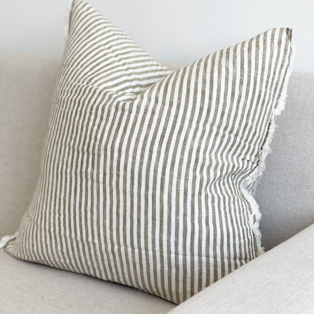 
                      
                        Camille Frayed Edge Olive Stripe Cushion 45x45cm
                      
                    