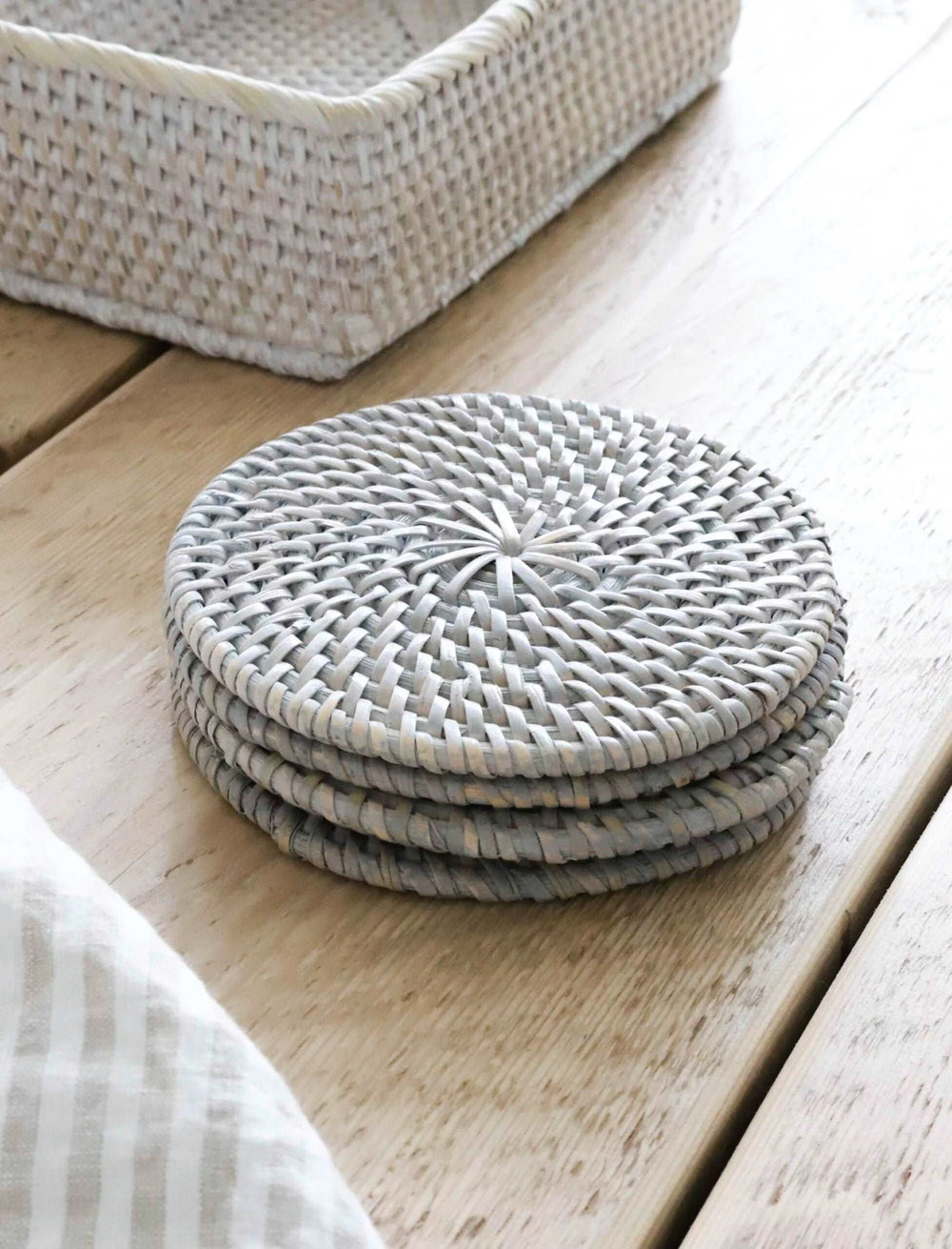 Set Of 4 Grey Rattan Coasters