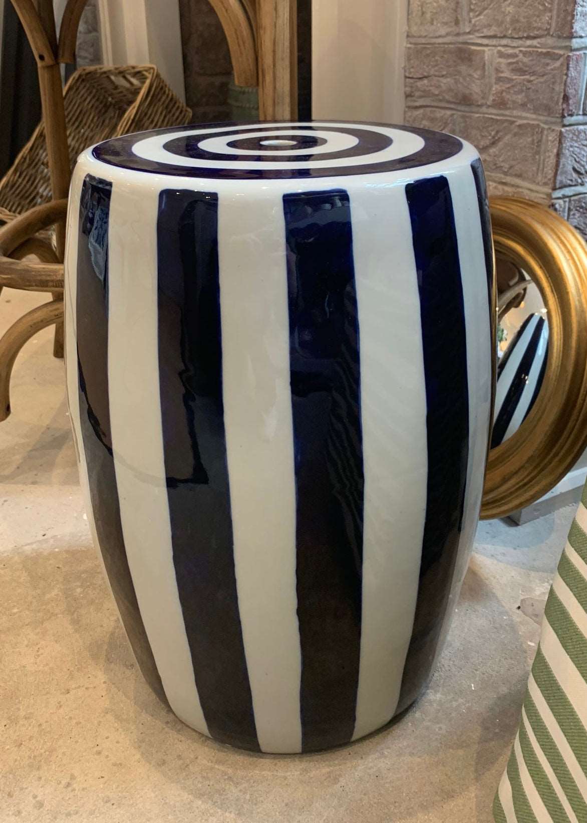 The Matisse Blue Stripe Ceramic Stool