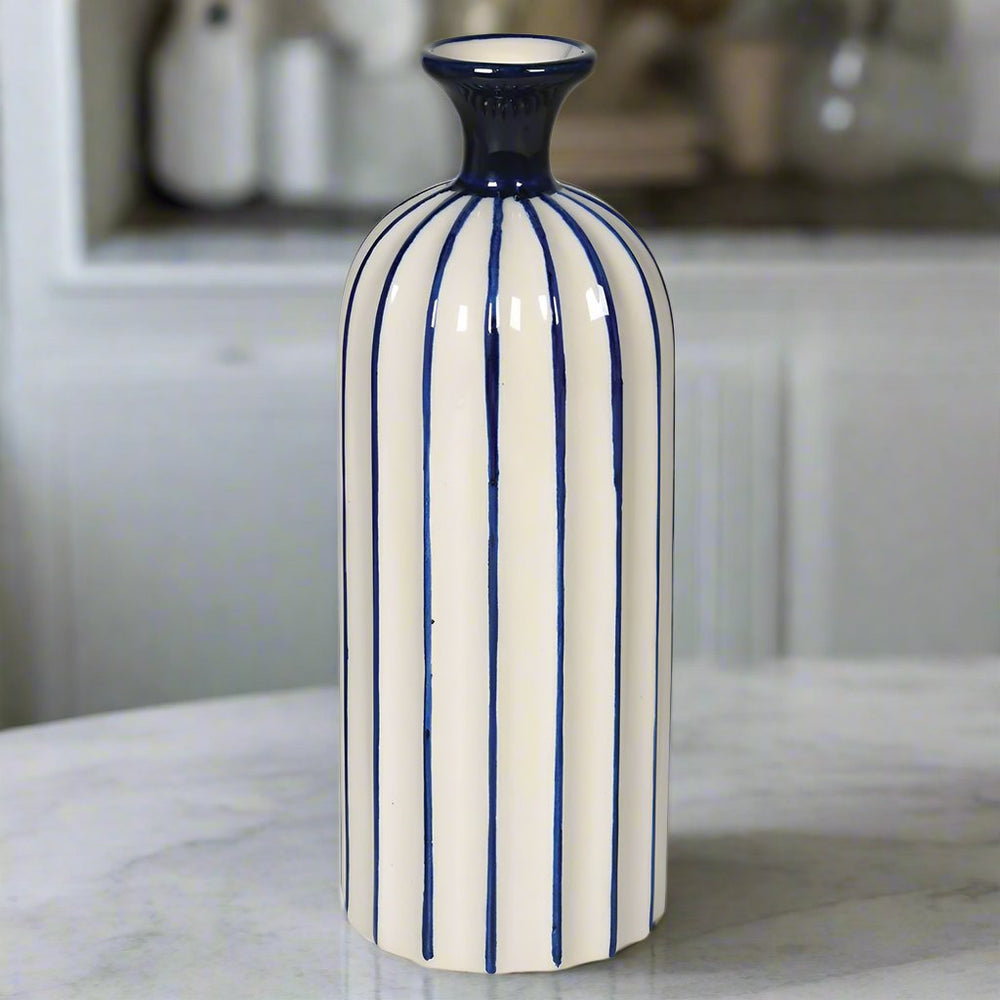 Amelia Blue Stripe Ceramic Vase