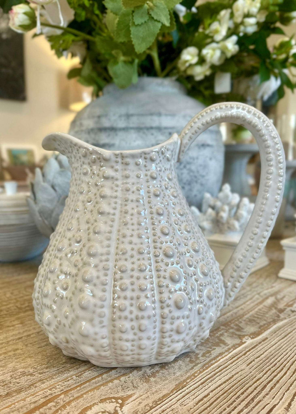 The Perranporth White Urchin Porcelain Bobble Jug