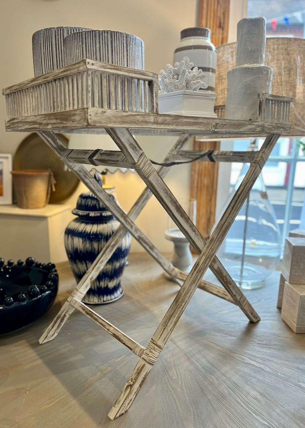 'Adelaide' Grey Washed Bamboo Butler Tray Table