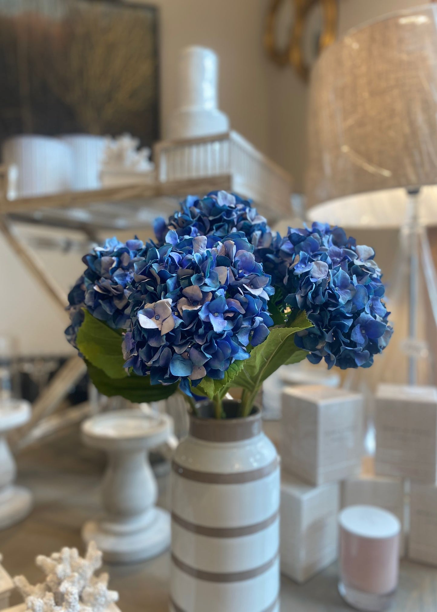 Faux Blue Hydrangea Stem