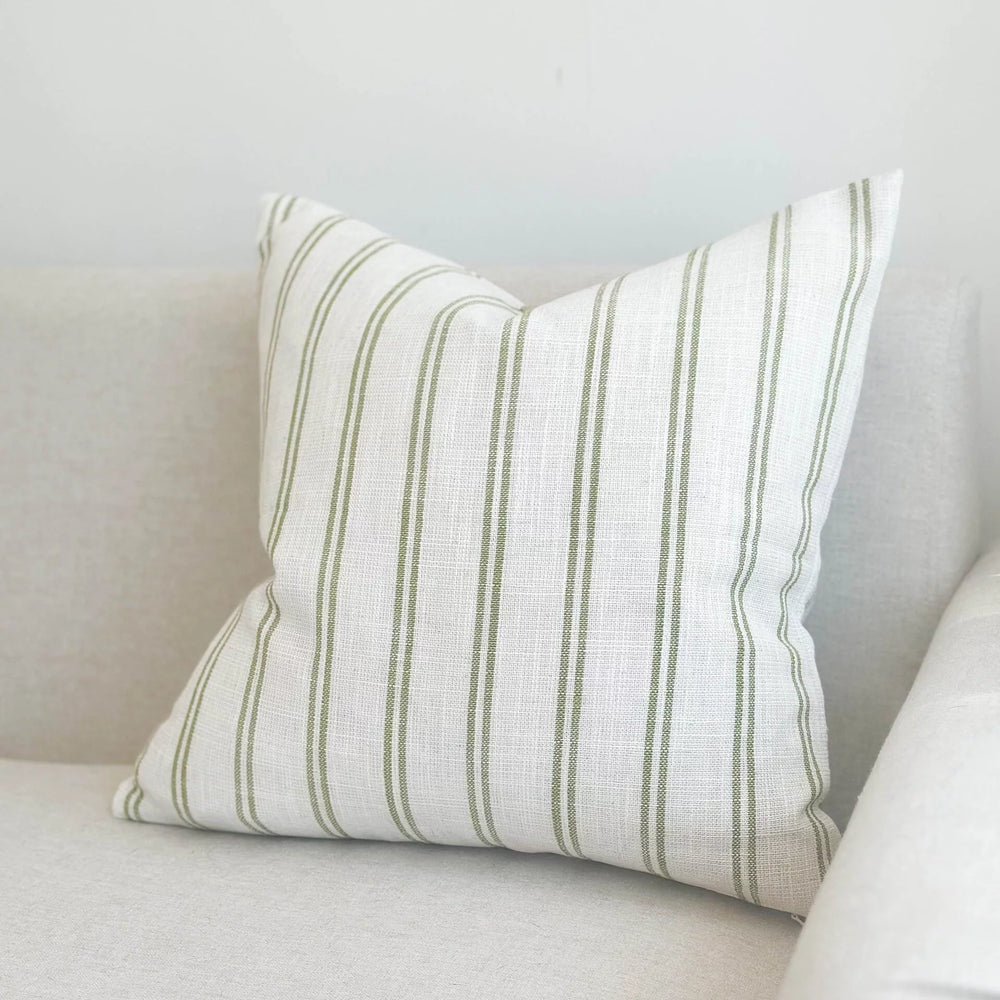 Darcy Olive Stripe Duck Feather Cushion 45x45cm