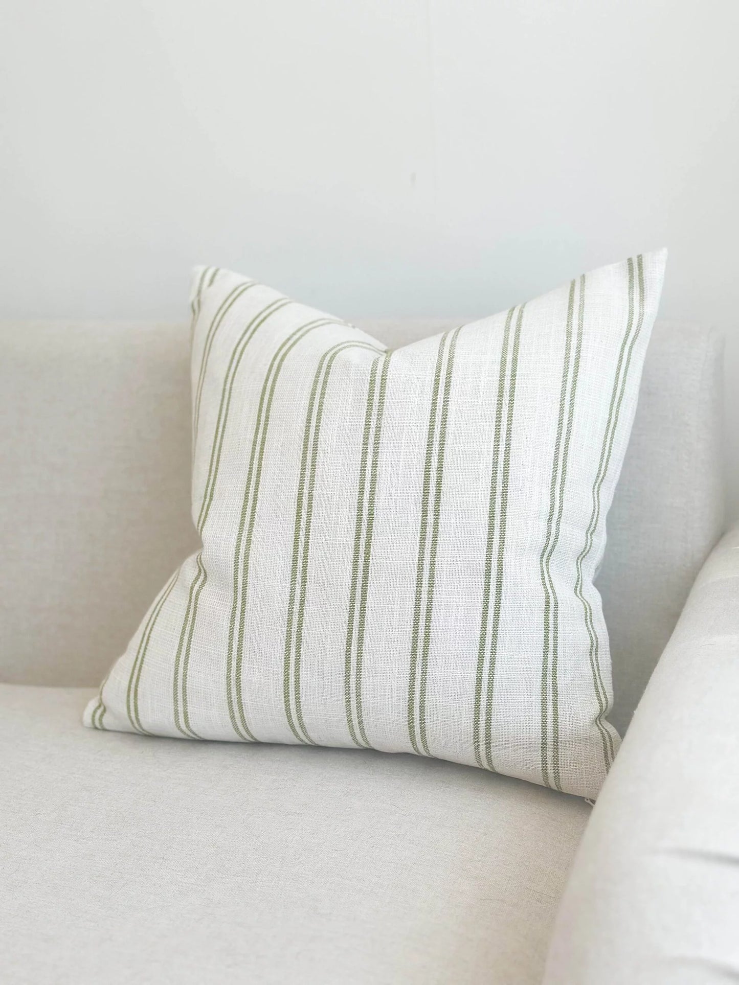 Darcy Olive Stripe Duck Feather Cushion 45x45cm