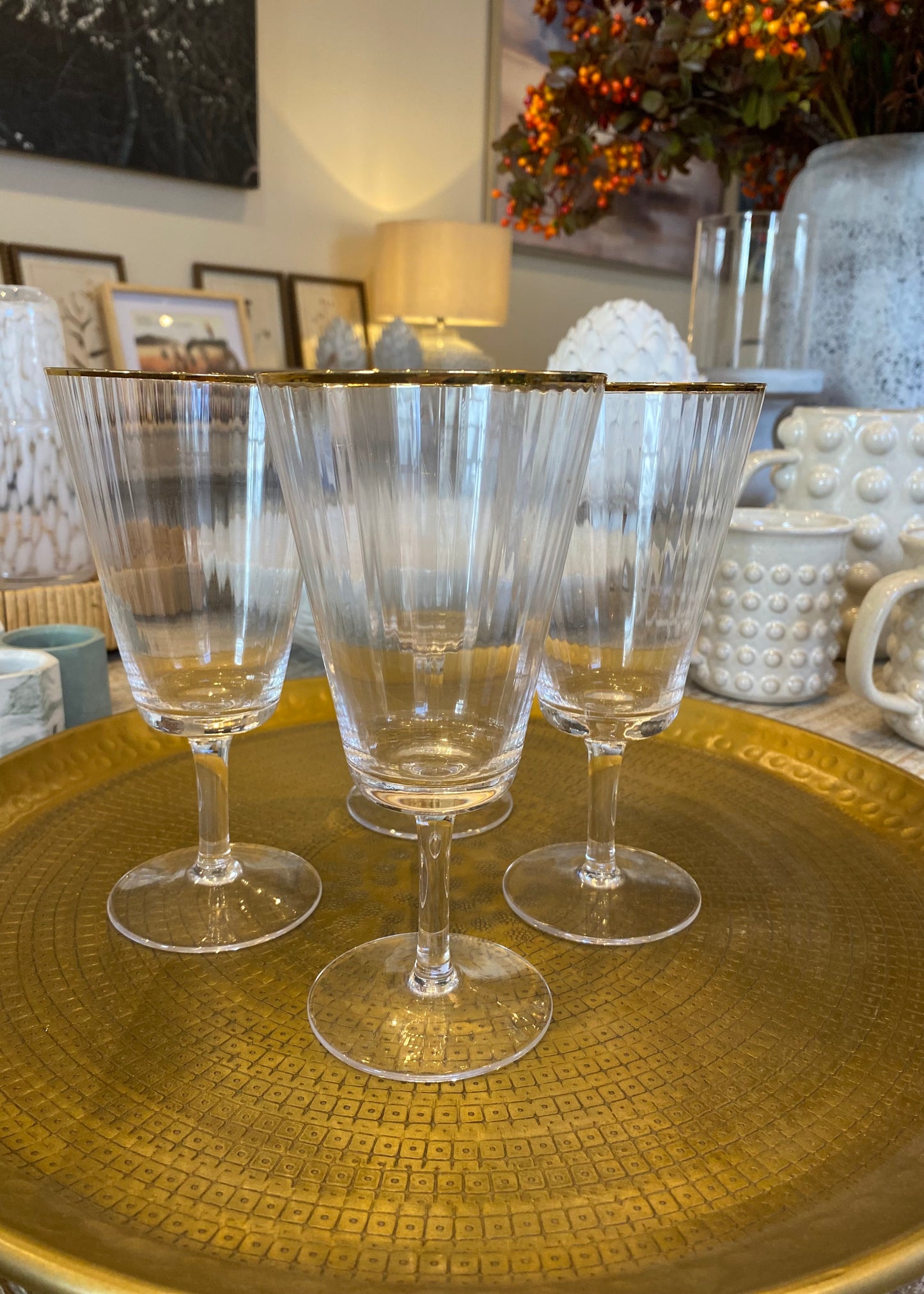 Regina Set Of 4 Gold Rimmed Ribbed Wine Glasses