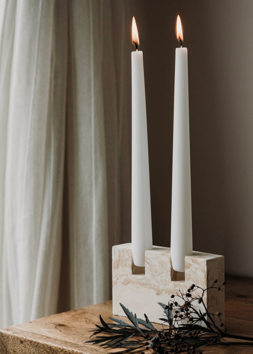 Or'el White/Brown Jesmonite Candle Holder