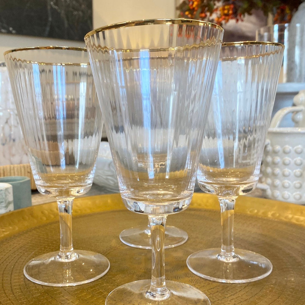 Regina Set Of 4 Gold Rimmed Ribbed Wine Glasses