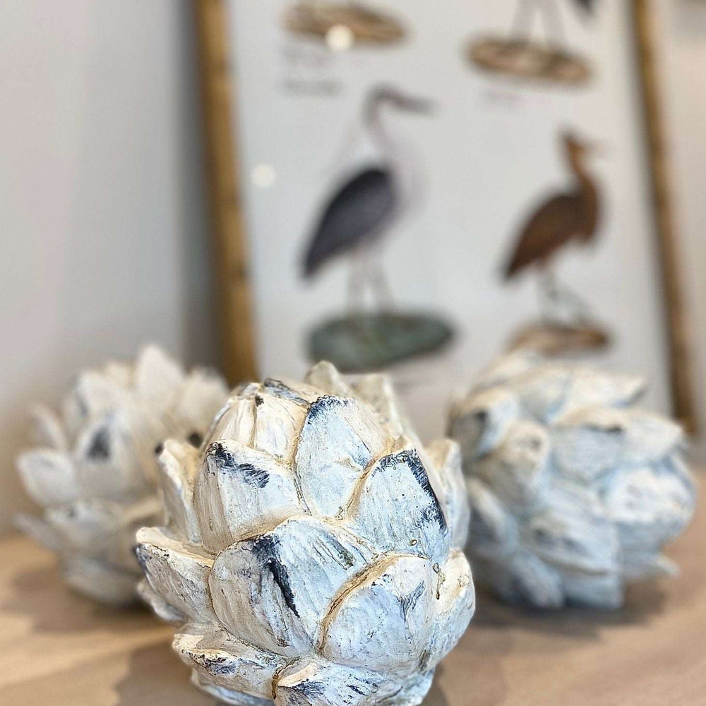 Distressed White Washed Artichoke Ornament