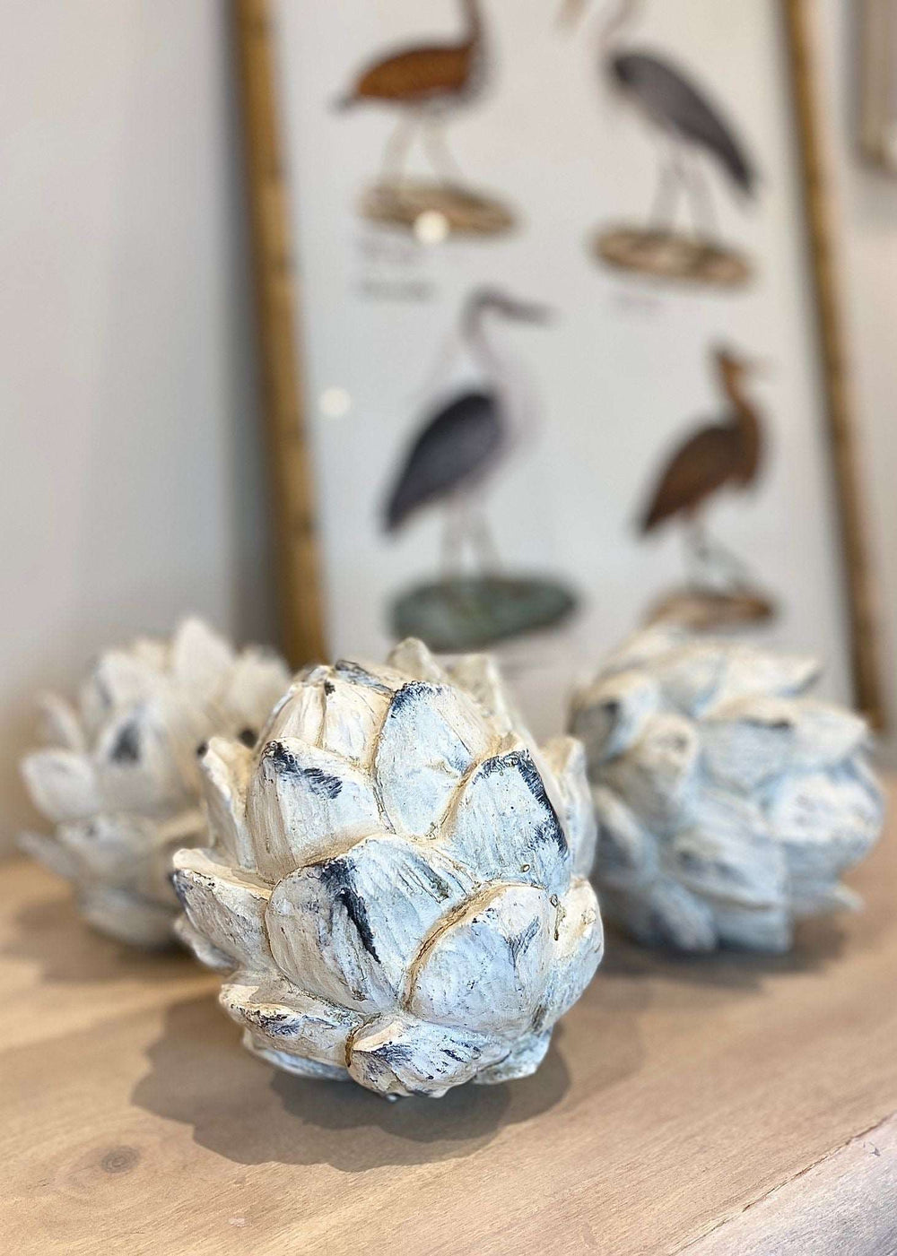 Distressed White Washed Artichoke Ornament