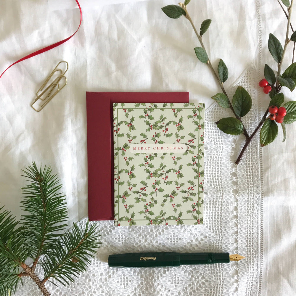 Vintage Style Holly Pattern Petite 'Merry Christmas' Card